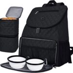 BAGLHER Dog Travel Bag, Airline Approved Pet Supplies Backpack, Dog Travel Backpack with 2 Silicone Collapsible Bowls and 2 Food Baskets, Black