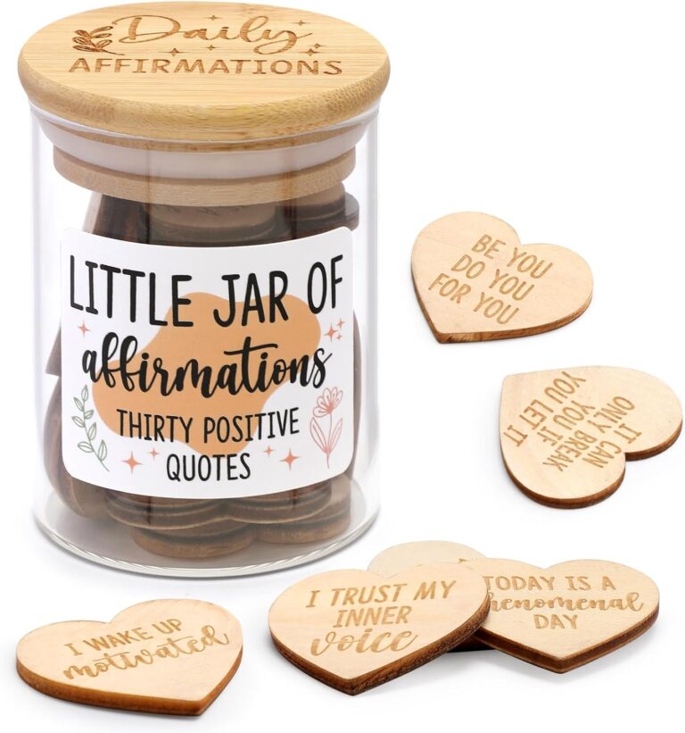 Daily Affirmation Cards for Women Jar Wooden Hearts Pins with Inspiring and Motivational Fridge Magnets Positive Quotes Self Care B-Day Mental Health Reminders Gift Idea for Friends Coworkers