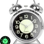 AYRELY Super Loud Alarm Clock for Heavy Sleepers,Twin Bell Retro 4 Inch Silent Non-Ticking Quartz with Backlight, Luminous dial, Alarm Clocks for Bedrooms Bedside (Silver)