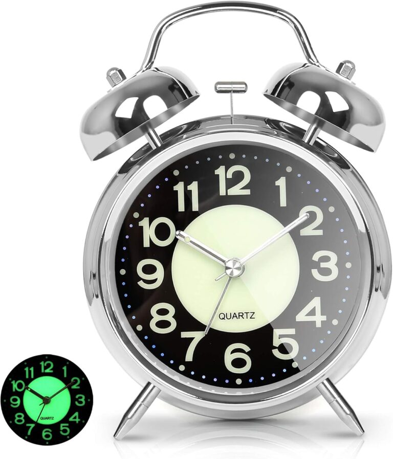 AYRELY Super Loud Alarm Clock for Heavy Sleepers,Twin Bell Retro 4 Inch Silent Non-Ticking Quartz with Backlight, Luminous dial, Alarm Clocks for Bedrooms Bedside (Silver)