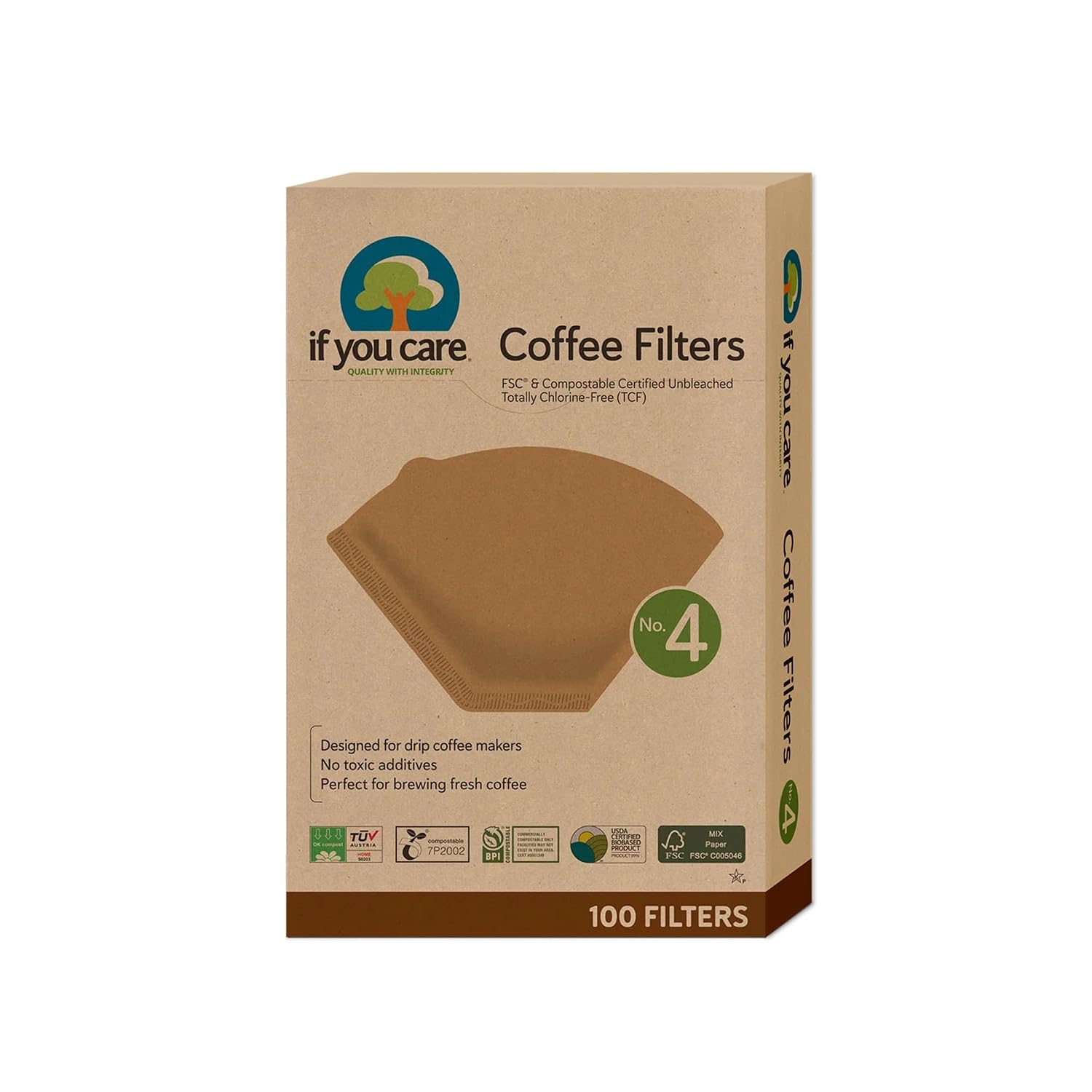 If You Care Coffee Filters No. 4 Unbleached, Chlorine-Free Paper Filters, FSC Certified, Compostable If You Care Coffee Filters No. 4 Unbleached, Chlorine-Free Paper Filters, FSC Certified, Compostable