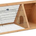 PawHut 46" x 24" Wooden A-Frame Outdoor Rabbit Hutch, Small Animal Cage, Bunny Hutch with Outside Run & Ventilating Wire, Yellow