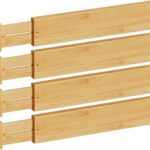 BAMEOS Bamboo Expandable Drawer Dividers  Fits 16.65"22" Drawers, 4" Extra Deep Walls, Set of 4 | Maximum-Height Spring-Loaded Organizer for Deep Kitchen, Bathroom & Dresser Drawers