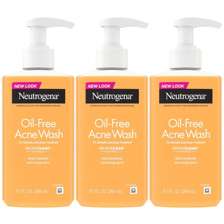 Neutrogena Oil Free Acne Face Wash for Oily Skin, Salicylic Acid Cleanser, Noncomedogenic, Residue Free, Easy Pump Bottles, 9.1 Fl Oz, 3 Count