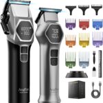 ANGFAN Hair Clippers for Men 8000RPM Brushless Motor 440C Steel Blades | Barber-Grade Cordless Clipper Trimmer Set, 5-Speed, For Fade Designs, Hair Cutting Tools for Professional Barbers