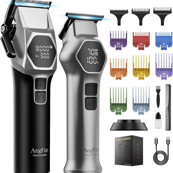 ANGFAN Hair Clippers for Men 8000RPM Brushless Motor 440C Steel Blades | Barber-Grade Cordless Clipper Trimmer Set, 5-Speed, For Fade Designs, Hair Cutting Tools for Professional Barbers