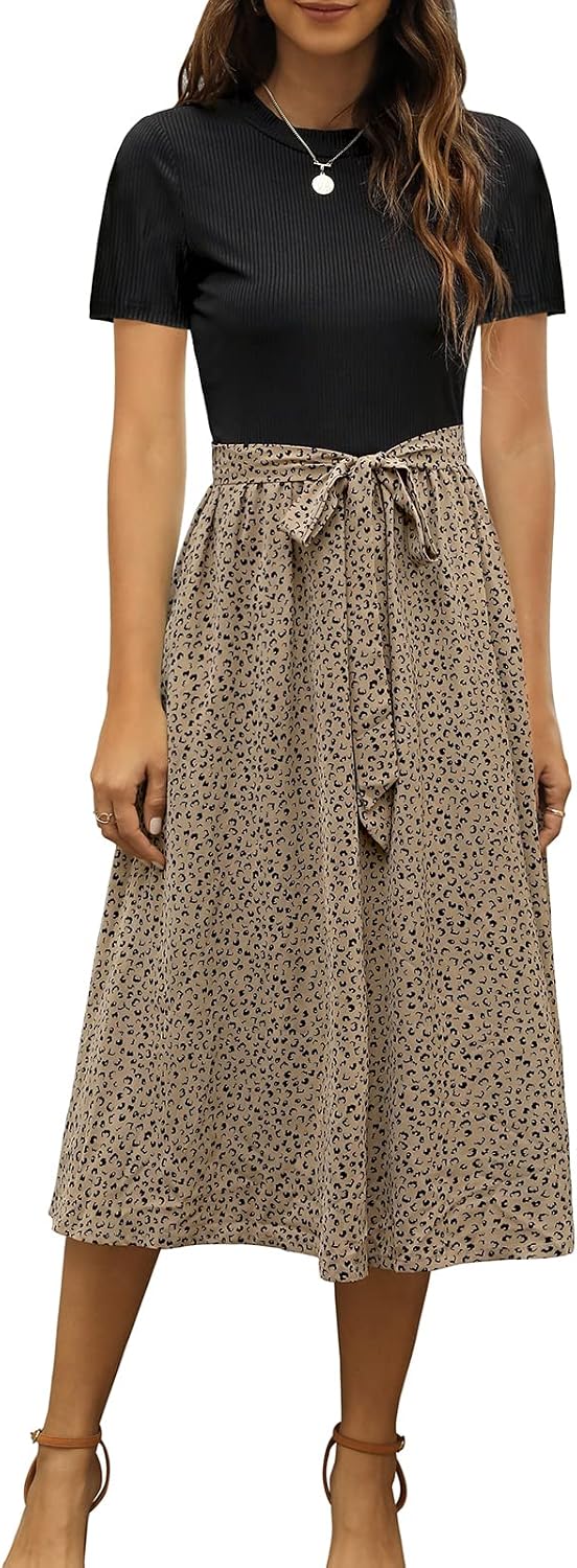 Zattcas Women 2026 Summer Dress Short Sleeve Ribbed Teacher Church Modest Business Casual Work Outfits Midi Dress Zattcas Women 2026 Summer Dress Short Sleeve Ribbed Teacher Church Modest Business Casual Work Outfits Midi Dress