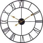 INFINITY TIME 30 Inch Wall Clocks for Living Room Decor, Oversized Modern Black Metal Roman Numeral Wall Clock Decorative(Gold Hands)
