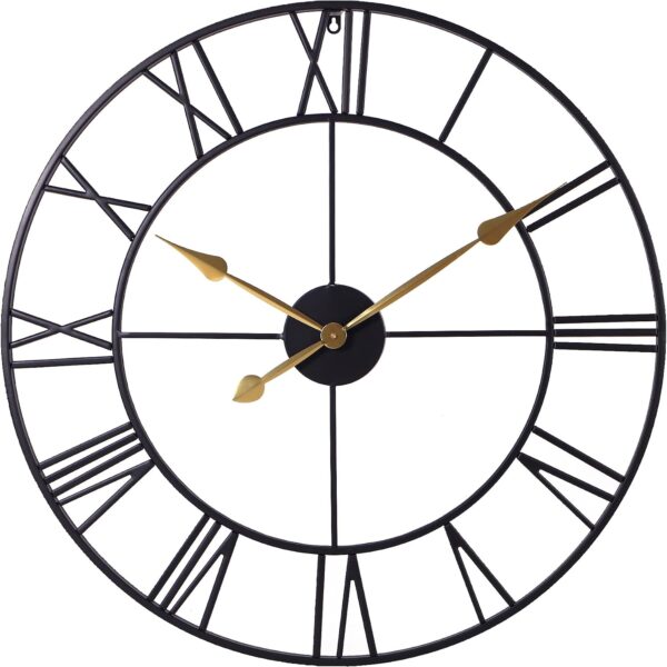 INFINITY TIME 30 Inch Wall Clocks for Living Room Decor, Oversized Modern Black Metal Roman Numeral Wall Clock Decorative(Gold Hands)