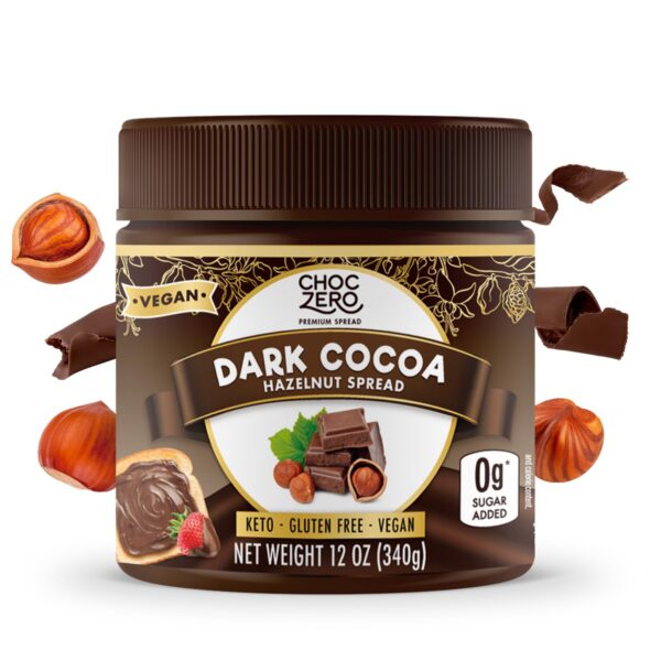 ChocZero Sugar Free Dark Chocolate Hazelnut Spread, Vegan, No Sugar Alcohols, Keto, Low Carb, High Fiber, 12 oz Jar