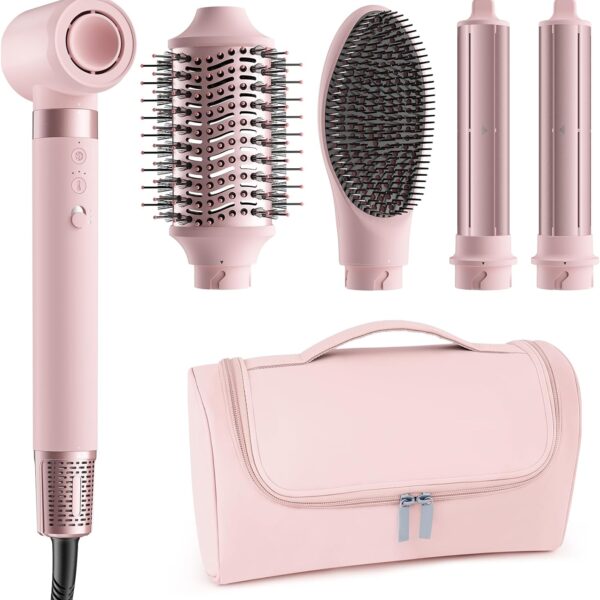 5 in 1 Hot Air Styler Wrap - High-Speed Hair Dryer, Volumizing Brush with Auto Curlers, Fast Drying & Frizz-Free Styling Straightening, No Heat Damage, Includes Travel Bag, Gift for Women
