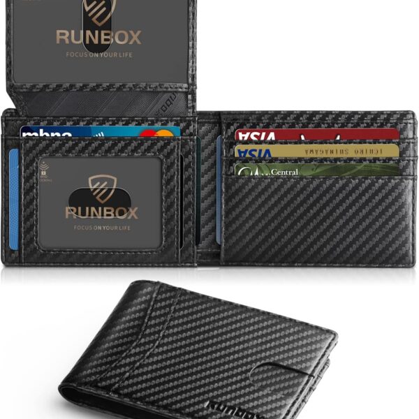 RUNBOX Wallet for Men -Slim Rfid Leather Mens Bifold Novelty Wallets 2 ID Window With Gift Box Men's Accessories | Slim