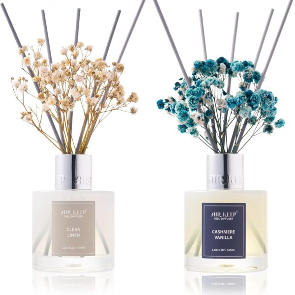 Airkeep Reed Diffuser 3.38 oz (100ml) 2pk,Clean Linen/Cashmere Vanilla Scented Reed Diffuser Set,Reed Diffuser & Oil Diffuser Sticks, Aromatherapy, Home & Kitchen Dcor,Fragrance and Gifts