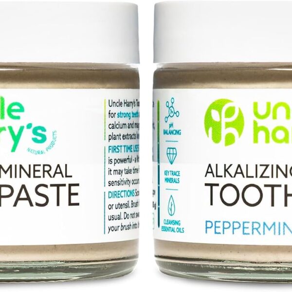 Uncle Harry's Peppermint Remineralizing Toothpaste | Natural Whitening Tooth Paste Freshens Breath & Promotes Enamel | Vegan Fluoride Free Toothpaste (2 Pack)