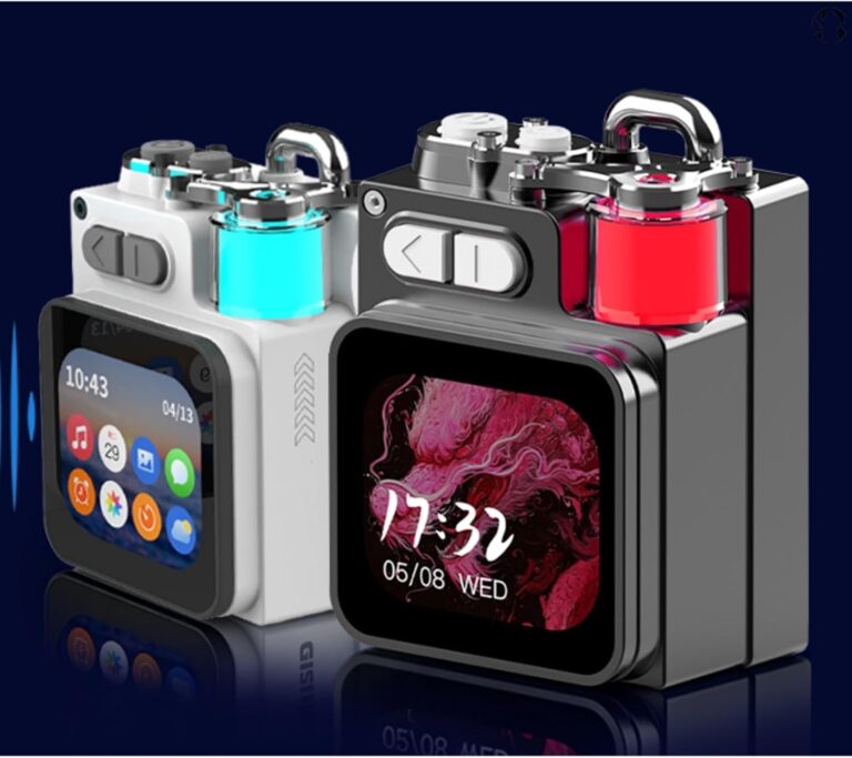 Wireless Bluetooth Speaker Mini, 2-Inch Touch Screen RGB Subwoofer, Small Portable Speaker with Alarm Clock Weather Calendar,1200mAh Battery, Metal Pendant Travel Large Hd Sound Pocket Stereo (White)