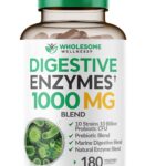 Wholesome Wellness Digestive Enzymes 1000MG Plus Prebiotics & Probiotics Supplement, 180 Capsules, Organic Plant-Based Vegan Formula for Digestion & Lactose with Amylase & Bromelain,3-6 Months Supply