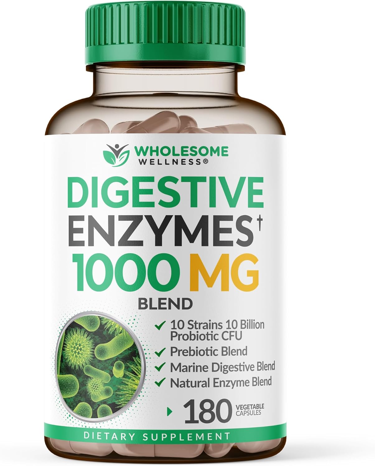 Wholesome Wellness Digestive Enzymes 1000MG Plus Prebiotics & Probiotics Supplement, 180 Capsules, Organic Plant-Based Vegan Formula for Digestion & Lactose with Amylase & Bromelain,3-6 Months Supply Wholesome Wellness Digestive Enzymes 1000MG Plus Prebiotics & Probiotics Supplement, 180 Capsules, Organic Plant-Based Vegan Formula for Digestion & Lactose with Amylase & Bromelain,3-6 Months Supply