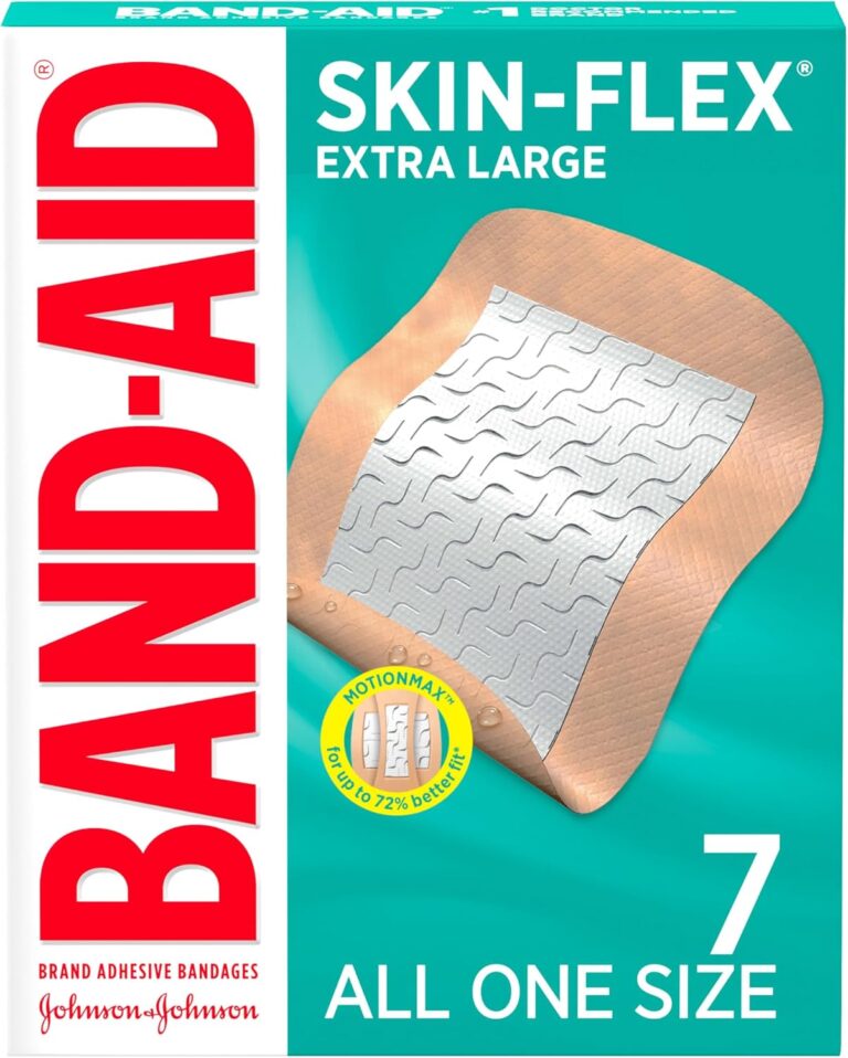Band-Aid, Brand Skin-Flex Adhesive Bandages for First Aid and Wound Care of Minor Cuts and Scrapes and Burns, Flexible Sterile Bandages for Fingers and Knees, Extra Large, All One Size, 7 Count