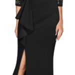MISSMAY Women's Vintage Floral Lace Ruffle Half Sleeve Evening Party Formal Long Dress