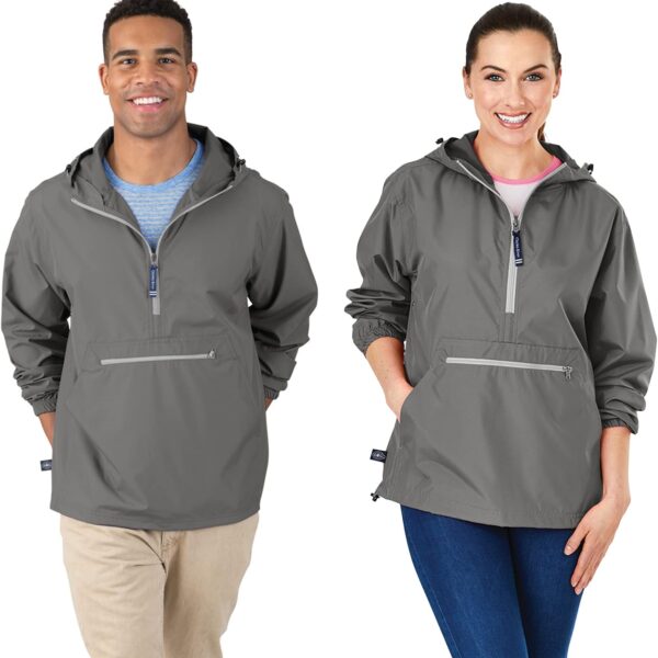 Charles River Apparel Unisex Pack-N-Go Pullover Jacket | Lightweight packable Softex pullover with hood and pouch pocket; wind and water-resistant layer for travel and events.