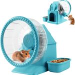 4 in 1 Silent Large Hamster Wheel Multifunctional Hamster Running Wheel Quite Running Spinner Wheel Accessories with Food Bowl Water Bottle for Hamsters Dwarf Gerbil (Blue)