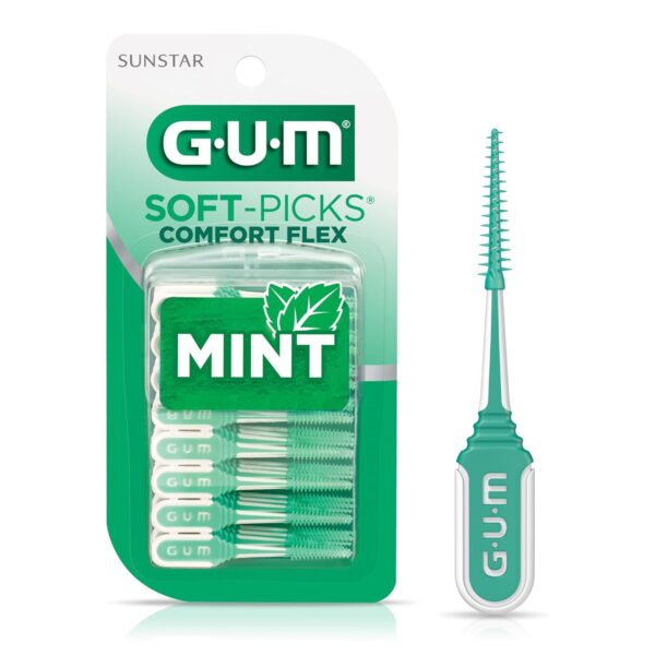 GUM Soft-Picks Comfort Flex Mint Easy-to-Use Interdental Picks for Plaque Removal & Gum Health with Convenient Carry Case, Dentist Recommended, 80 Count