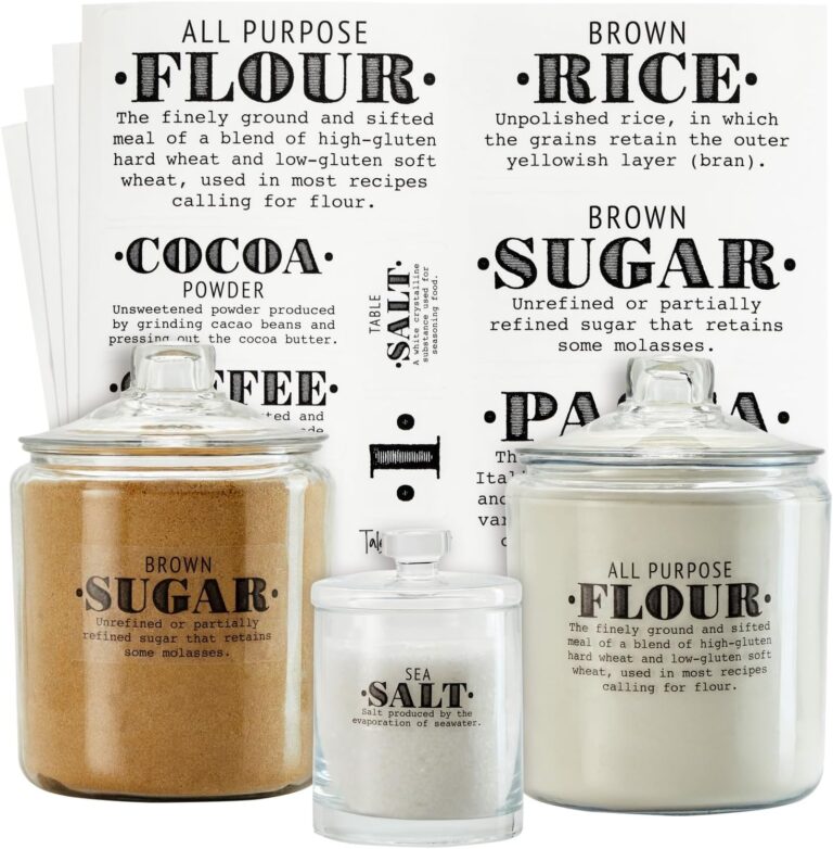 Talented Kitchen Preprinted Pantry Labels - Waterproof Kitchen Organization & Food Storage Labels - Flour, Sugar & Cornmeal Vinyl Sticker Set - 36 Pack, Medium, Clear Vinyl, Black Print