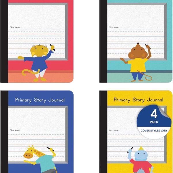 Oxford Primary Composition Notebooks, Kids Handwriting & Drawing Story Journal, Pre-K, Grades K-2, 100 Sheets/200 Pages, 9 3/4 x 7 1/2, (63784) (Pack of 4)