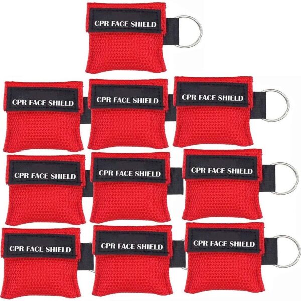 10pcs CPR Face Shield Mask Keychain Keying CPR Face Shields Pocket Mask (Red-10)