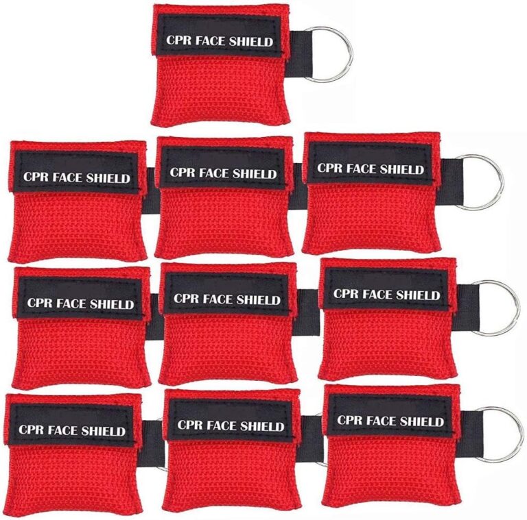 10pcs CPR Face Shield Mask Keychain Keying CPR Face Shields Pocket Mask (Red-10)