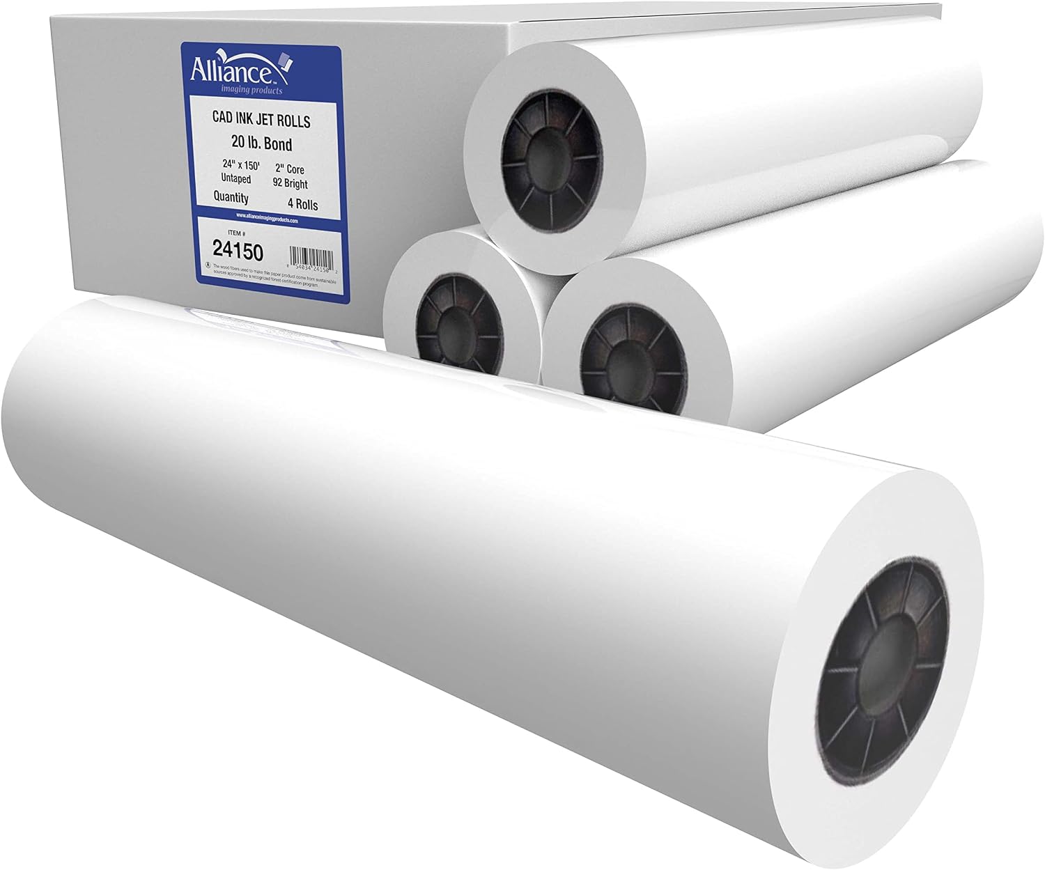 Alliance Wide Format Paper 24" x 150' CAD Bond Rolls (20lb | 4 Rolls, 24 In x 150 Ft | 2" Core) Alliance Wide Format Paper 24" x 150' CAD Bond Rolls (20lb | 4 Rolls, 24 In x 150 Ft | 2" Core)