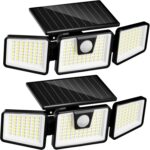 INCX Solar Lights Outdoor Waterproof, 3000 LM 156 LED Motion Sensor Outdoor Lights, 3 Heads Solar Powered Security Flood Light Motion Detected Spotlight for Patio Garage Yard Entryways, 2 Pack Black