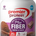 Premier Protein Powder Plus Fiber, Chocolate, 25g Protein, 7g Fiber to Support Gut Health, No Added Sugar (17 Servings)
