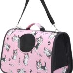 Pet Carrier with Shoulder Strap, 14 Inch x 9.4 Inch x 7 Inch Foldable Pink Breathable High Strength Oxford for Less Than 4.4 Pound Dog and Cat (Small)