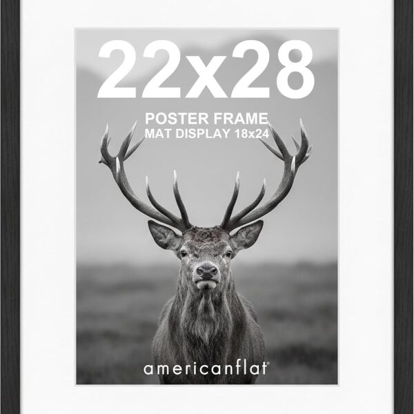 Americanflat 22x28 Poster Frame - Matted to 18x24 - Engineered Wood - Black | Polished plexiglass front, hangs vertical or horizontal, sawtooth hangers included, fits photos, posters and art
