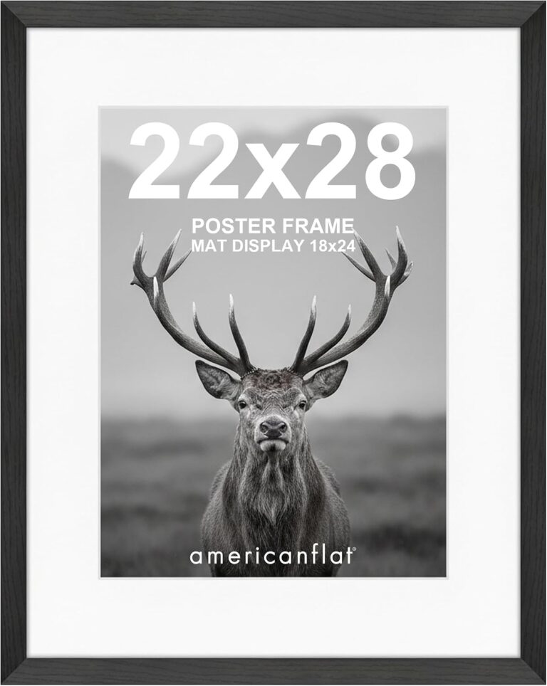Americanflat 22x28 Poster Frame - Matted to 18x24 - Engineered Wood - Black | Polished plexiglass front, hangs vertical or horizontal, sawtooth hangers included, fits photos, posters and art