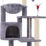 TWDEPART 42.5'' Cat Tree for Indor Cats, Multifunctional Cat Tower with Cozy Condo, Perches, Scratching Posts and Hammock, Grey