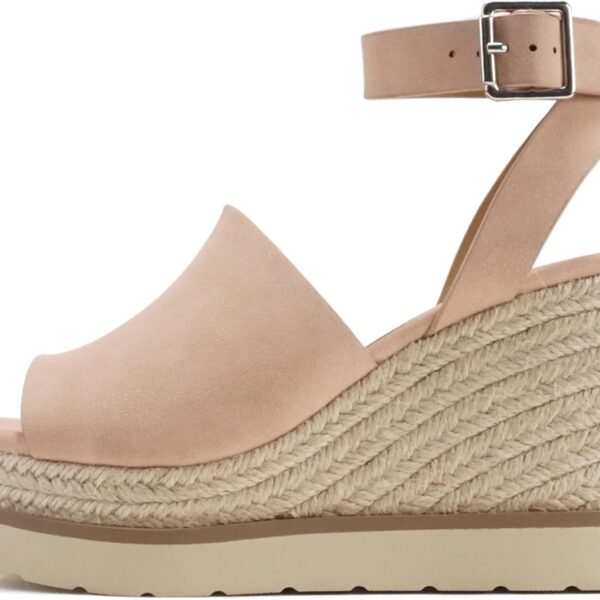 Soda Stella ~ Women Square Peep Toe Single Band Platform Espadrille Wedge Sandals with Adjustable Ankle Strap