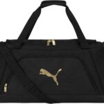 PUMA Accelerator Duffel Bag with Removable Strap & Shoe Pocket, Black/Gold, One Size