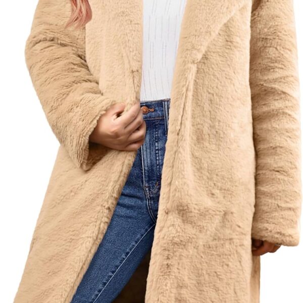 Women's Faux Fur Coat Teddy Fuzzy Fleece Open Front Elegant Lapel Collar Long Sleeve Longline Loose Jacket