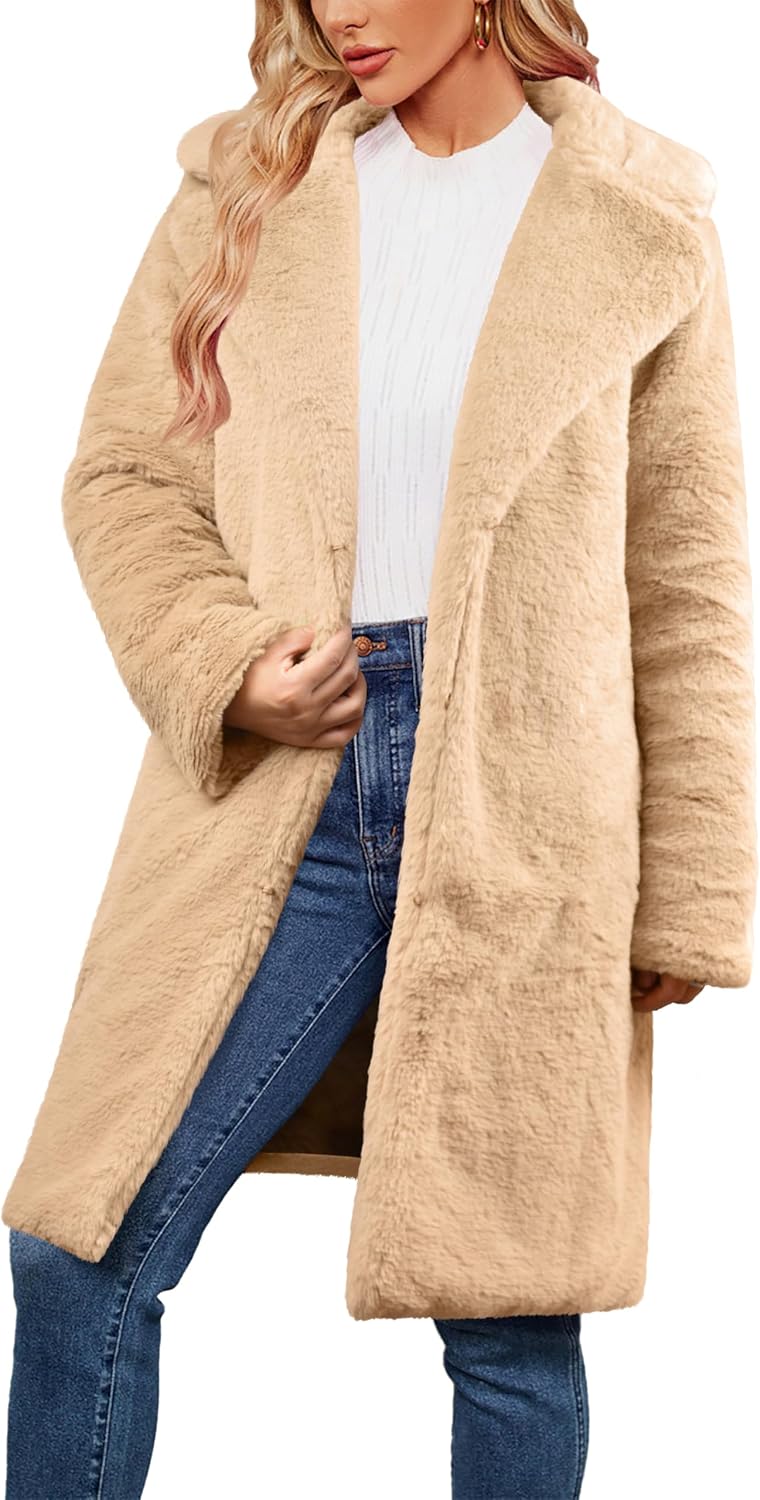 Women's Faux Fur Coat Teddy Fuzzy Fleece Open Front Elegant Lapel Collar Long Sleeve Longline Loose Jacket Women's Faux Fur Coat Teddy Fuzzy Fleece Open Front Elegant Lapel Collar Long Sleeve Longline Loose Jacket