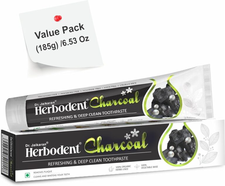 Herbodent Charcoal Toothpaste - 6.53oz/185g Pack of 1 | Whitens Teeth & Fresh Breath | No Bleach, No Fluoride | Activated Bamboo Charcoal & Organic Herbs -Wheat Germ, Thyme, Clove