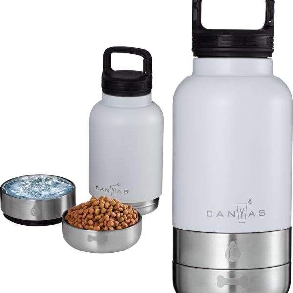 Insulated 32oz Stainless Steel Dog Water Bottle with Food & Water Bowls, Leak-Proof Pet Travel Dispenser for Dogs, Portable for Hiking, Walking, Outdoor