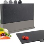 Masthome Index Chopping Board Set, 4-Pieces Plastic Cutting Boards with Food Icons and Storage Stand, BPA Free, Dishwasher Safe55, Professional Chopping Board Set for Kitchen