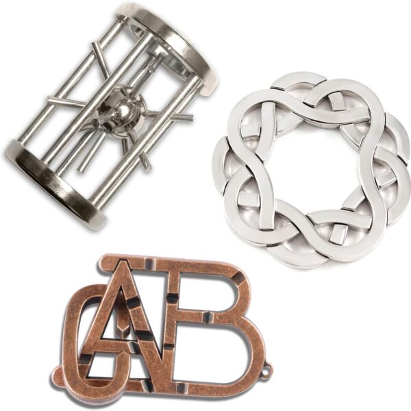 MHY 3-Pack Jumbo Metal Brain Teaser Puzzles Set  Challenging 3D IQ Puzzles for Adults & Teens