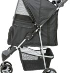 TRIXIE Foldable Pet Stroller for Cats and Dogs, Pet Carrier Strolling Cart with Weather Cover, Storage Basket, Cup Holder, Black | Lightweight, Compact and Portable, Easy to Travel