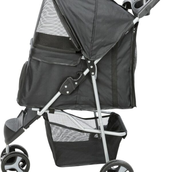 TRIXIE Foldable Pet Stroller for Cats and Dogs, Pet Carrier Strolling Cart with Weather Cover, Storage Basket, Cup Holder, Black | Lightweight, Compact and Portable, Easy to Travel
