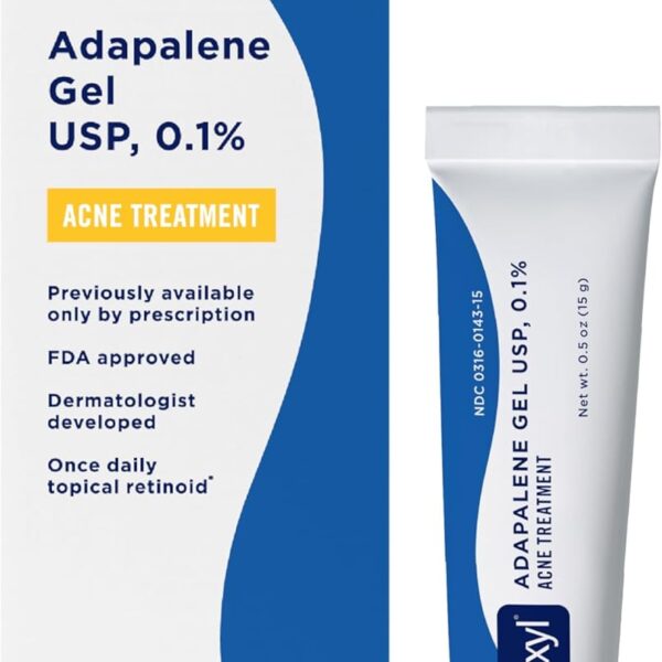 PanOxyl Adapalene 0.1% Leave-On Gel, Retinoid Gel Acne Treatment, 30-Day Supply, Acne Prone Skin, Oil, Fragrance, and Paraben Free, 0.5 oz