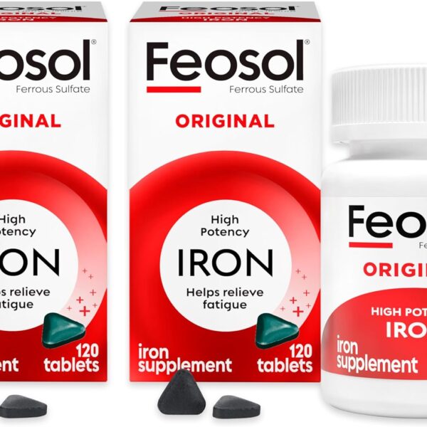 Feosol Original Iron Supplements for Men, Women & Children Over 12, Non-Heme, 65mg Iron Per Pill, 1 Per Day, 240ct, 4 Month Supply, for Energy and Immune System Support, Made in USA