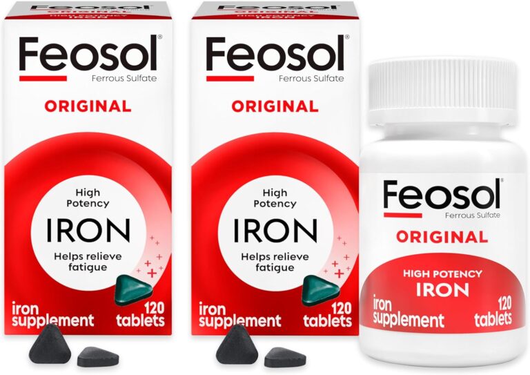 Feosol Original Iron Supplements for Men, Women & Children Over 12, Non-Heme, 65mg Iron Per Pill, 1 Per Day, 240ct, 4 Month Supply, for Energy and Immune System Support, Made in USA